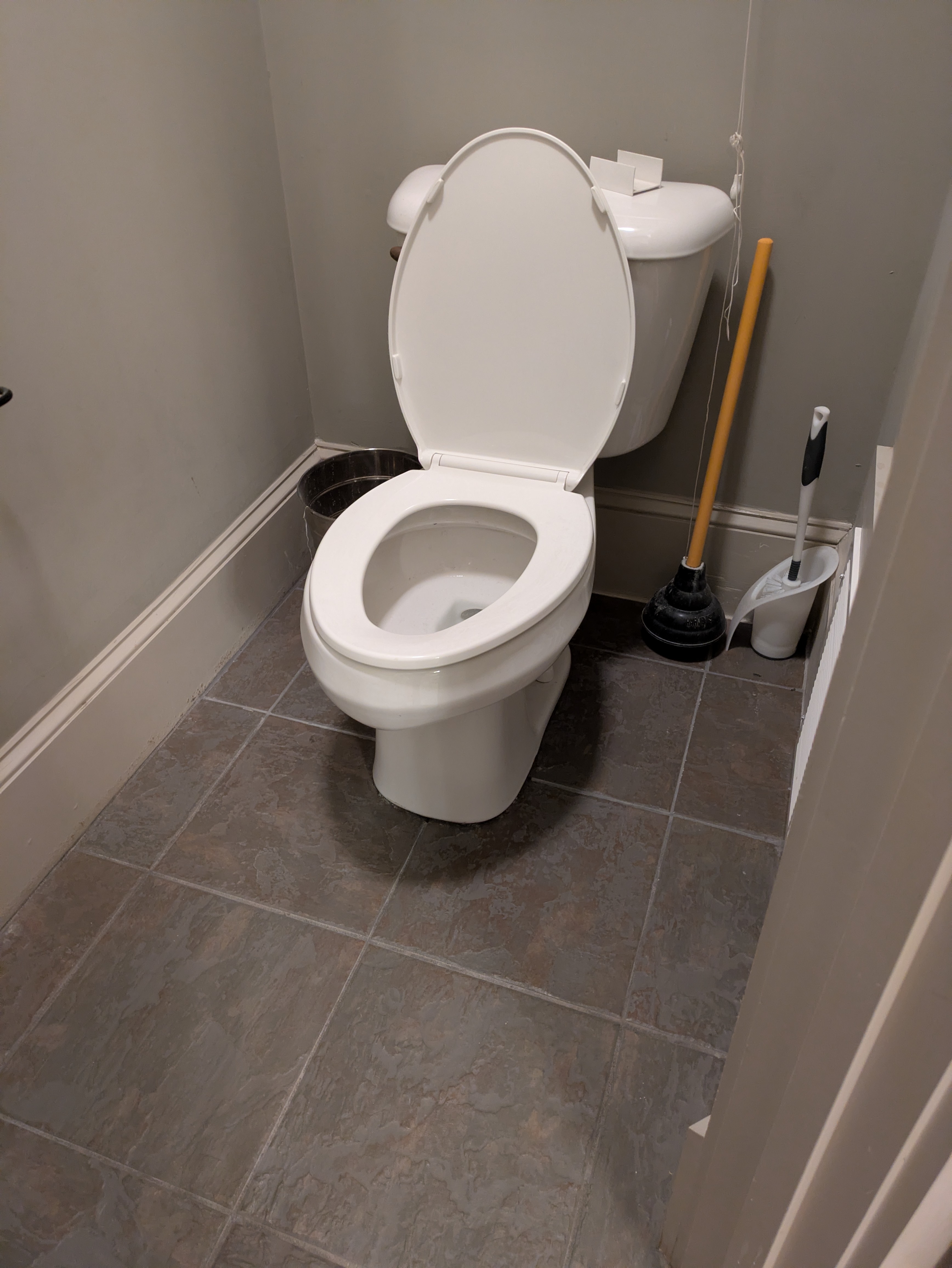 New modern toilet and tile floor in a Normaltown bathroom renovation